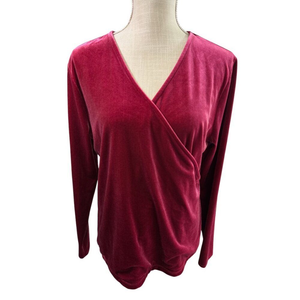 J. Crew Mercantile Velvet Faux Wrap Top Raspberry Women's sz XL